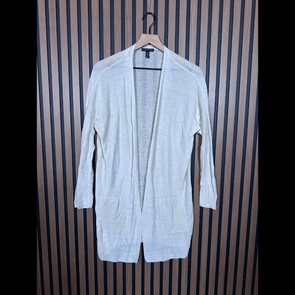 Eileen Fisher Cardigan Medium Full Length Open Front Italian Organic Linen - Picture 1 of 7